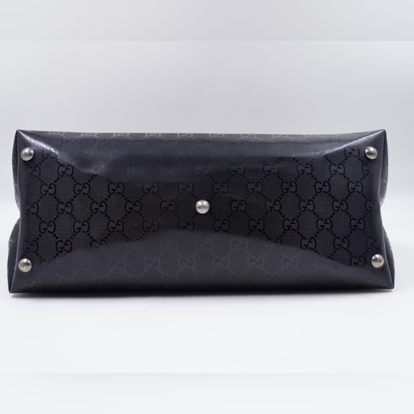 BA43❤️ Gucci Black GG Imprime Coated Canvas Metal Stud Tote Gucci - Picture 11 of 13
